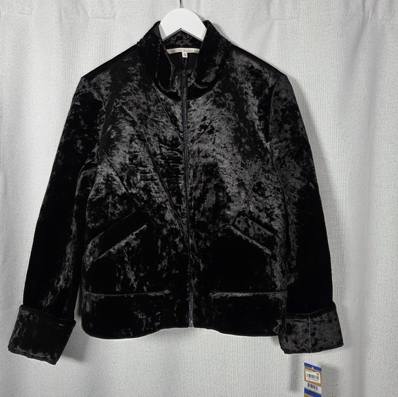 NWT Rachel Roy Black Crushed Velvet Bomber Jacket Women's XL Coat  $169 - Picture 2 of 7